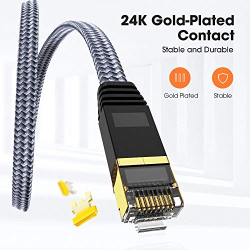 Snowkids Cable Ethernet Cat 7 Cable de Red, Cable RJ45 Alta Velocidad 10Gbps 600MHz Cable Internet Plano Nailon Chapado en Oro STP Cat 7 Cable LAN para PS5 Router Modem Switch TV Box PC PS4 (3m)