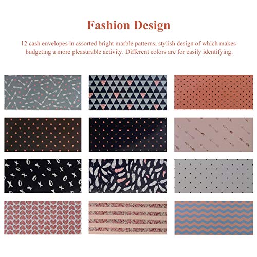 Sobres de Dinero en Efectivo Sobres de Presupuesto Impermeables Sobres de Plástico Reutilizables para Dinero en Efectivo (12PCS Colorido)