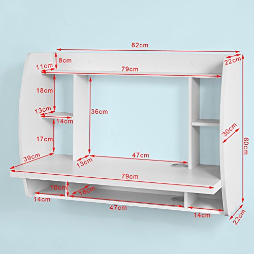 SoBuy Mesa de Ordenador Armario de Pared, Mesa de Escritorio de la Computadora Tabla, Blanco, FWT18-W, ES