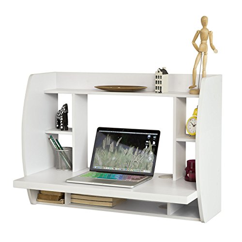 SoBuy Mesa de Ordenador Armario de Pared, Mesa de Escritorio de la Computadora Tabla, Blanco, FWT18-W, ES