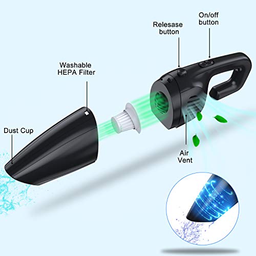 SOCICO Aspiradora de Mano,8000PA Aspirador de Coche Sin Cable Potente,120W Aspirador de Coche Potente Inalámbrico, HEPA Filtro Lavable y Bolsa de Transporte para Coches, Sofas, Pelos Mascotas, Casa