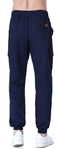 Socluer Cinturón de algodón elástico de los Hombres Pantalones de Carga Largos con cordón Bolsillos Laterales Pantalones Deportivos Pantalones de Jogging Ropa Deportiva (Navy, M)