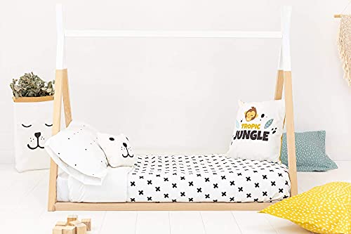 SOKIOS Funda Nórdica Cruces para Cuna 70x140. Cubierta Nórdica con Estampado de Cruces Negras sobre Blanco. Suaves, Sofisticadas (110X145)