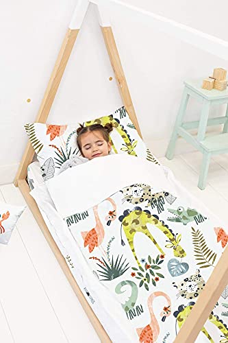 SOKIOS Saco Nórdico Animals para Cuna con Fuelle, Cremalleras y Elásticos. Saco, Confort y Sujeción para Niños. 3 Piezas: Saco Infantil + Funda Almohada + Sábana Bajera (70X140)