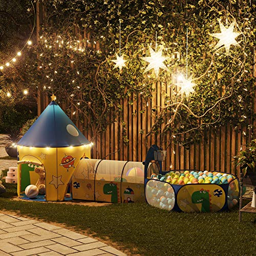 SONGMICS 3 en 1 Tienda campaña Infantil, Casita túnel Infantil Pop-up, con Piscina de Bolas, Tema de Dinosaurio y Espacio, Idea de Regalo, Fiesta de cumpleaños, Amarillo y Azul, Navidad, LPT702Y01