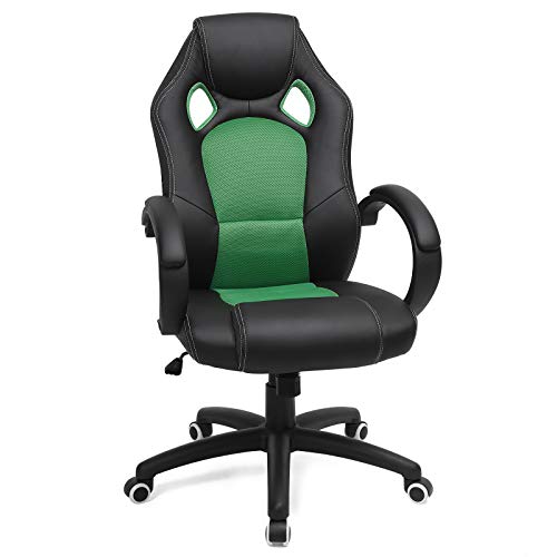 SONGMICS Racing Silla de Escritorio de Oficina Ergonómica Regulable con Ruedas, OBG56BJ, Negro-Verde