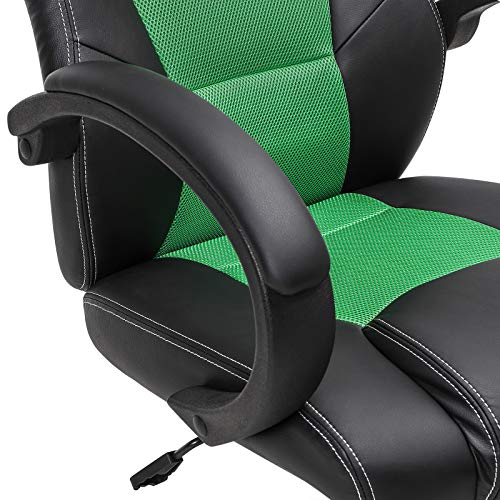 SONGMICS Racing Silla de Escritorio de Oficina Ergonómica Regulable con Ruedas, OBG56BJ, Negro-Verde