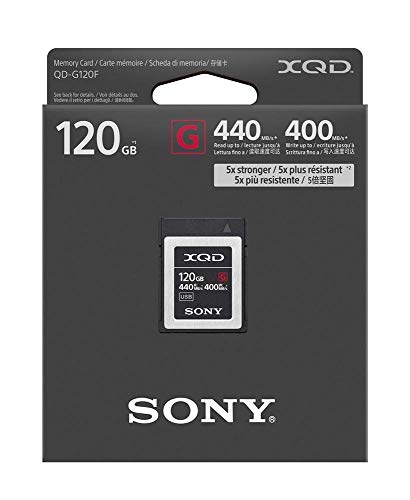 Sony QDG120F - Tarjeta de Memoria Flash XQD de 120 GB (preformato) 5 x Resistente Serie G de Alta Velocidad (Lectura de 440 MB/s y Escritura de 400 MB/s)