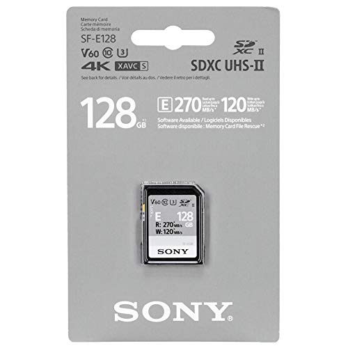 Sony Tarjeta de Memoria Digital SF-E de 128 GB UHS-II U3 V60 Sdhxc de la Serie SF-E de 270 MB/s de Escritura 120 MB/S SFE128