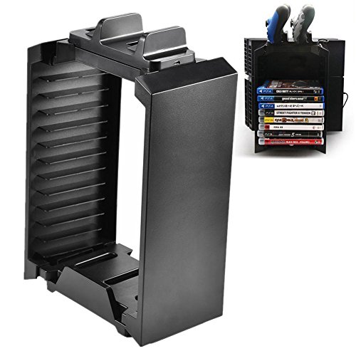 Soporte de almacenamiento para PS4, soporte de consola vertical Bewinner para PS4 Storage Tower Fan Game Disk Rack Holder para PS4 SLIM PRO Xbox One