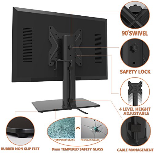 Soporte de TV Giratorio Universal/Base de Mesa Soporte de TV para televisores de 19 a 39 Pulgadas con Giratorio de 90 Grados, Altura Ajustable de 4 Niveles,Capacidad hasta 45kgs