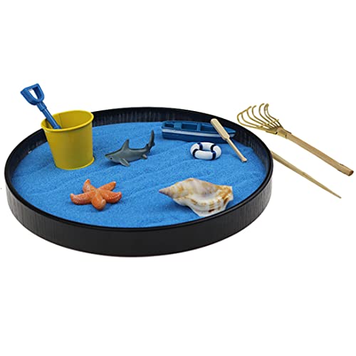 SouiWuzi Adorno de jardín mar Mundo de Arena Mini Zen Garden Sandbox Sandbox Bandeja de Arena Juego de Caja de Arena Juego de Regalo para niños Adultos Oficina