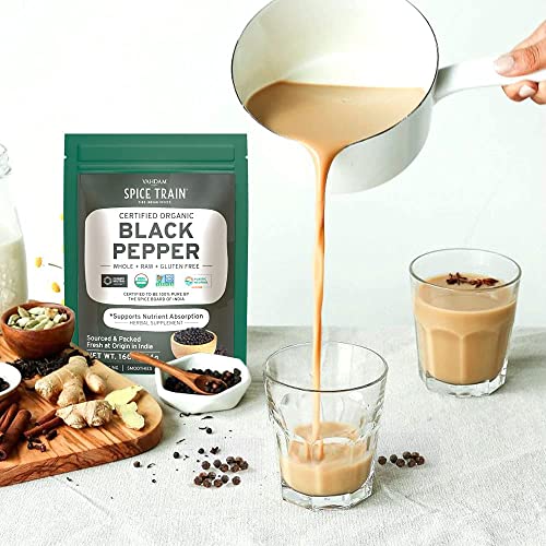 SPICE TRAIN, Pimienta Negra Grano Entera (454g) | Envase Auto-cierre, Especias Indias 100% Puras | Ideal para Cocinar, Batidos, Cafés, Leche y Té- Vegana, Sin Gluten