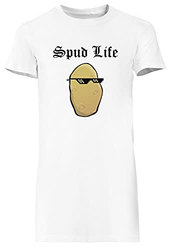 Spud Life Blanca Vestido Largo Mujer Camiseta Tamaño XS White Dress Long Women's tee Size XS