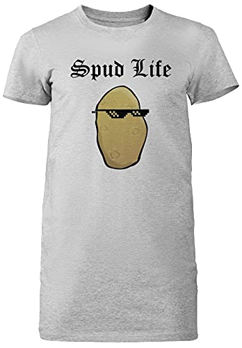 Spud Life Gris Mujer Vestido Largo Camiseta Tamaño M Grey Dress Long Women's tee Size Size M