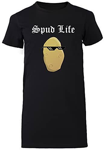 Spud Life Negro Vestido Largo Mujer Camiseta Tamaño XL Black Dress Long Women's tee Size XL