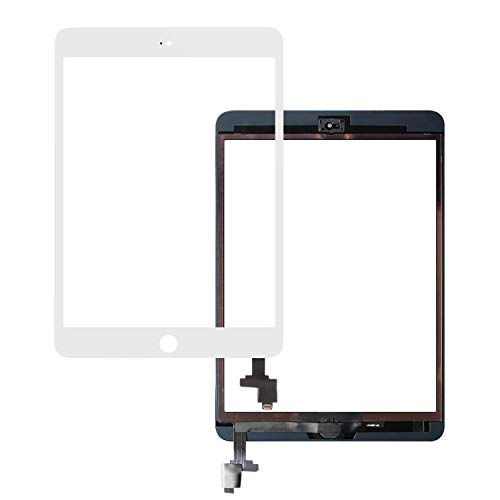 SRJTEK Reemplazo de pantalla para IPad Mini 1 2 A1432, A1454, A1455, A1489, A1490, Lente de cristal digitalizador de pantalla táctil con IC Chip Flex Cable Assembly(Blanco)