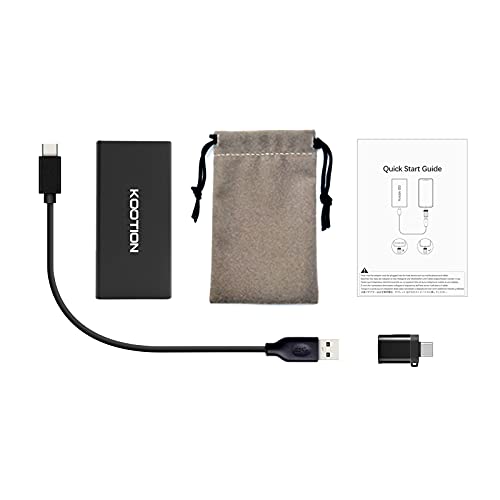 SSD 250GB Externo Portátil USB 3.1 KOOTION Disco Duro External Portable Tipo C, Alta Velocidad de Lectura y Escritura de hasta 550 MB/s y 500 MB/s, para Windows, MacBook, Xbox, Smart TV, PS3/4, 41g