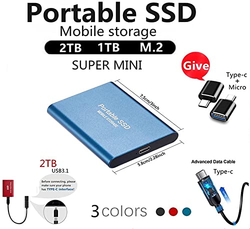 SSD externo de alta capacidad 2TB 4TB 8TB Tipo C Unidad de estado sólido portátil USB 3.1 540M/S Disco duro externo para computadoras portátiles y teléfonos celulares Con cable adaptador,8TB,Black