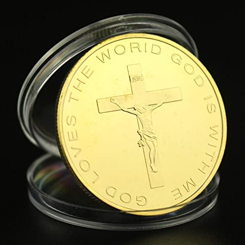 SSHUN 2PCS Christ The Redeemer Collectible Commemorative Coin God Loves People Gold Plated Collection Art Cross Souvenir Coin