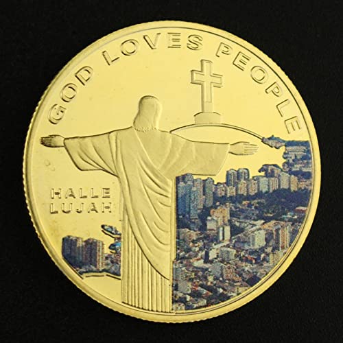 SSHUN 2PCS Christ The Redeemer Collectible Commemorative Coin God Loves People Gold Plated Collection Art Cross Souvenir Coin
