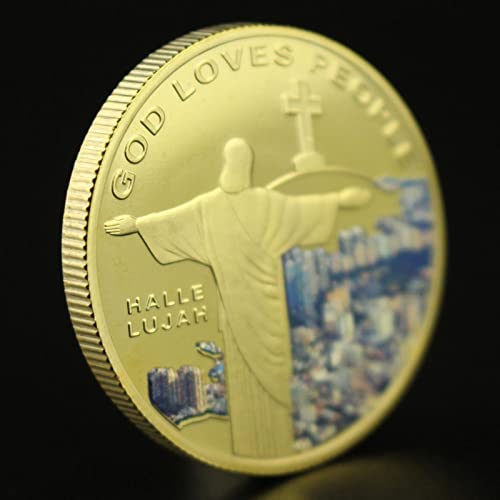 SSHUN 2PCS Christ The Redeemer Collectible Commemorative Coin God Loves People Gold Plated Collection Art Cross Souvenir Coin