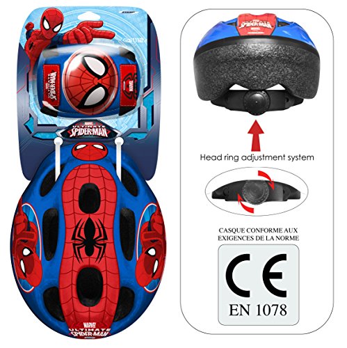 Stamp Combo Spiderman (Helm + Elbow & Knee Pads), Niños, Azul, 5+