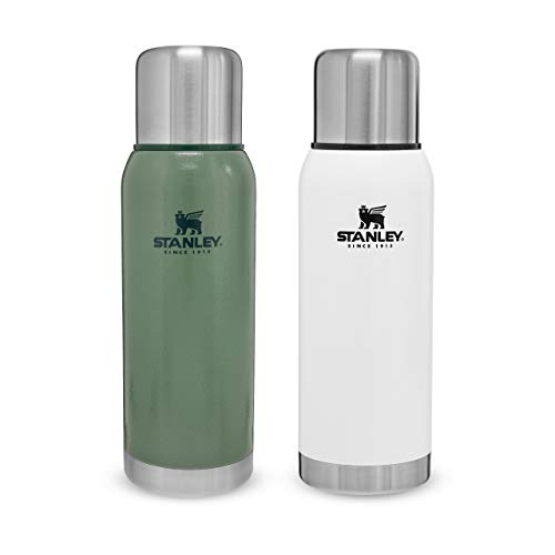 Stanley Adventure Stainless Steel Vacuum Bottle 1L Polar White – Botella Termica 1 Litro - Cantimplora Acero Inoxidable - Sin BPA - Mantiene Frío o Calor 24 Horas - Tapa Doble que Sirve de Taza