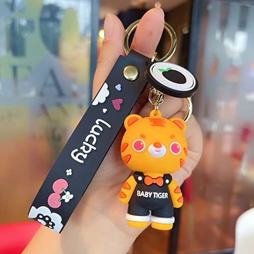 Steelwingsf Key Holder Ring Cartoon Bow Tie Tiger Key Ring Lovely Colorfast Black