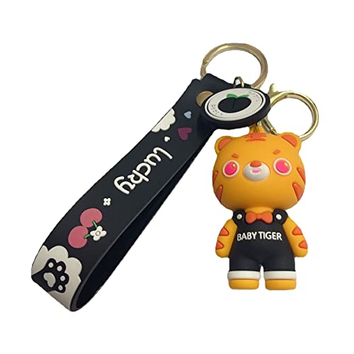 Steelwingsf Key Holder Ring Cartoon Bow Tie Tiger Key Ring Lovely Colorfast Black