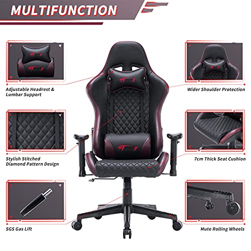 STmeng Comfort X3 [Actualizado] Silla Gaming Ergonómica, Silla Escritorio con Altura Ajustable, Sillas Gamer con Giratoria Soporte Lumbar Reposabrazos Asiento Acolchado Capacidad 300kg, Borgoña