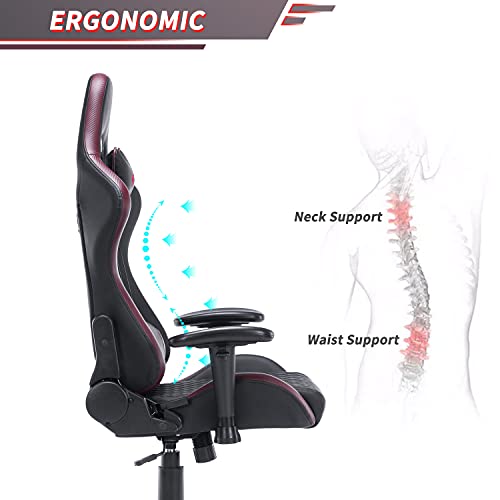 STmeng Comfort X3 [Actualizado] Silla Gaming Ergonómica, Silla Escritorio con Altura Ajustable, Sillas Gamer con Giratoria Soporte Lumbar Reposabrazos Asiento Acolchado Capacidad 300kg, Borgoña