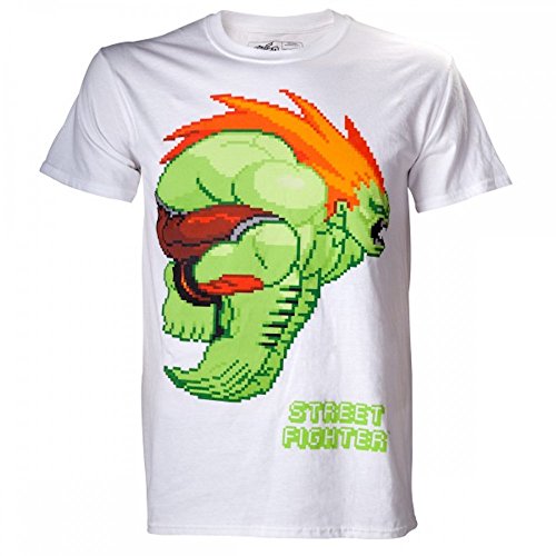 Street Fighter Streetfighter-Pixelated Blanka Camiseta Manga Corta, Blanco, M para Hombre