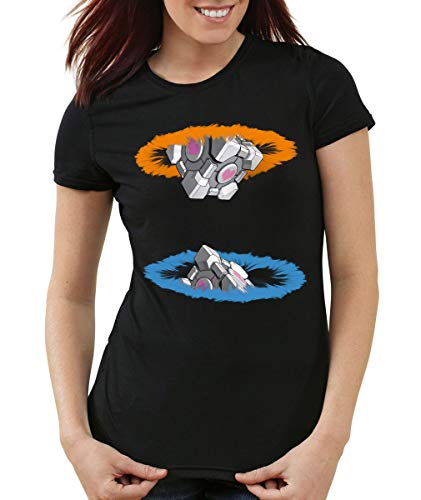 style3 Companion Cube Camiseta para Mujer T-Shirt, Color:Negro, Talla:S