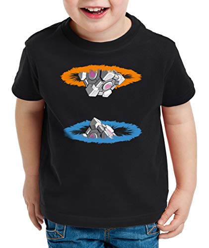 style3 Companion Cube Camiseta para Niños T-Shirt, Color:Negro, Talla:116
