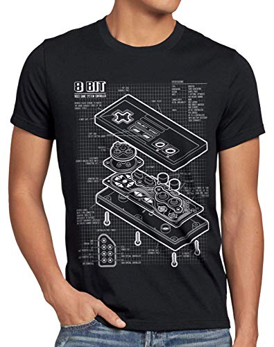 style3 NES Controlador Fotocalco Azul Camiseta para Hombre T-Shirt 8-bit Mario Donkey Bros Kong, Talla:3XL, Color:Negro