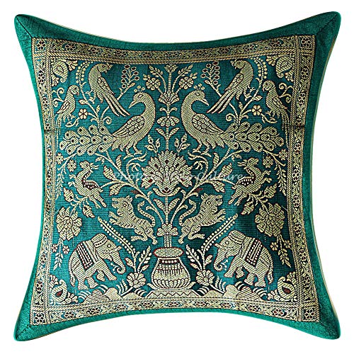 Stylo Culture Indio Brocado Almohadones para Sofa 30x30 cm 30x30 cm Verde Tradicional Étnico Brocado Jacquard Elefante 12 x 12Inch Pavo Real Cuadrado Fundas De Almohada Conjunto De 2