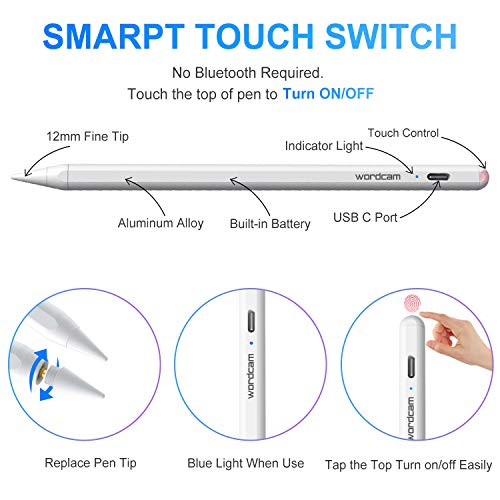 Stylus Pen para iPad, Lápiz sin Retraso, Alta Precisión, Inclinación, Palm Rejection, para (2018-2021) iPad 6th 7th 8th Gen / iPad Pro 11 '' y 12,9 '' / iPad Mini 5th Gen / iPad Air de 3rd Gen
