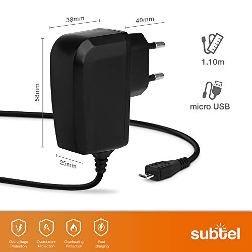 subtel® Cargador 1.1m Compatible con Sony Dualshock 4 / PS VR Aim Controller, Cable Carga Micro USB 5V 1A / 1000mA Fuente de Alimentación Adaptador CA