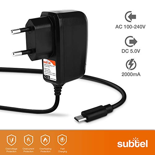 subtel® Cargador Micro USB de Repuesto para bq Edison 3/3 Mini, Aquaris M10 / E10 Cable de Carga 2A / 2000mA de Tablet, Fuente de Alimentación, Adaptador CA, Charger
