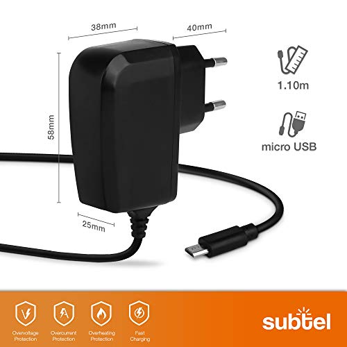 subtel® Cargador Micro USB de Repuesto para bq Edison 3/3 Mini, Aquaris M10 / E10 Cable de Carga 2A / 2000mA de Tablet, Fuente de Alimentación, Adaptador CA, Charger