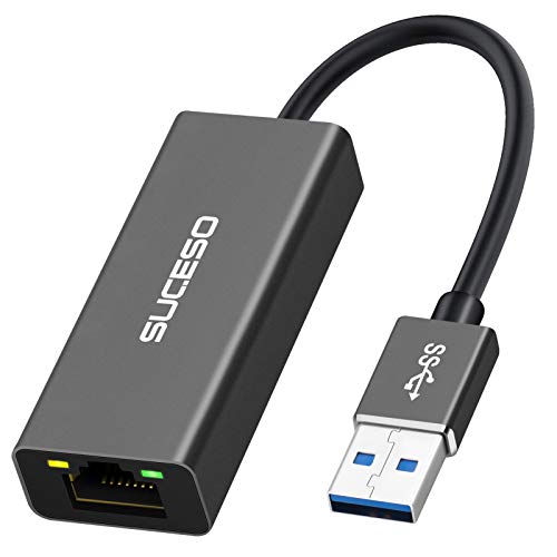 SUCESO Adaptador de Red USB 3.0 a RJ45 Gigabit Ethernet,Adaptador de Red LAN 10/100/1000Mbps Ethernet Giga Tarjeta de Red Externa para Windows 10/8.1/8/7/Vista/XP, Macbook,Surface Pro,Chrome OS-Negro