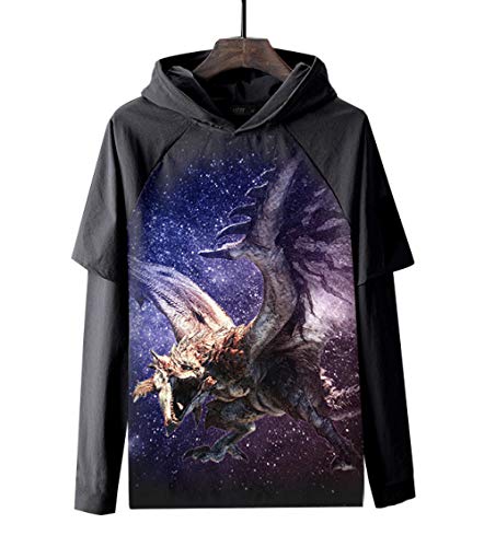 Sudadera con Capucha,Monster,Hunter,Hombres,Casual,con Capucha,Manga Larga,Suave,Cómodo,Unisex,Tops,(Negro,D),S