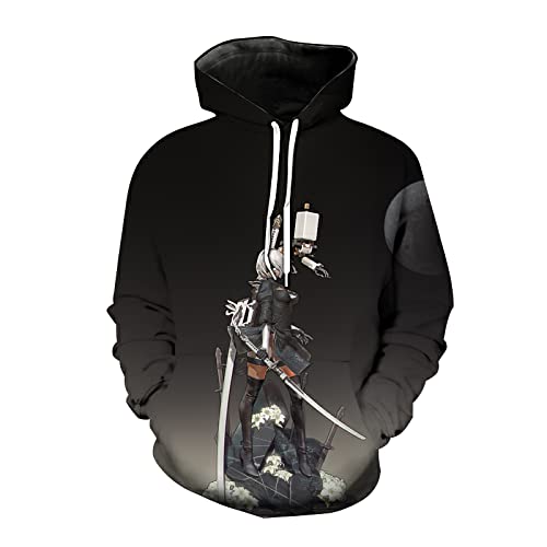 Sudaderas con Capucha Anime Nier: Automata Sudadera con Capucha Unisex para niños Hombres Mujeres Cool 3D Sudadera Ligera con Capucha,XL