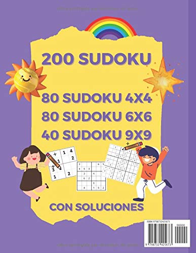 Sudoku para niños 4x4 6x6 9x9: 200 increíbles juegos de sudoku para niños de fácil a difícil (con instrucciones y soluciones) | Libro de actividades de sudoku perfecto para niños inteligentes