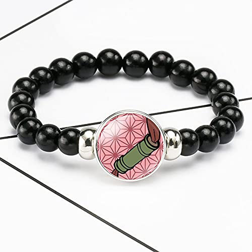 SUKLIER Un Par De Pulsera, para Demon Slayer Kamado Nezuko, Pulsera EláStica De Moda, JoyeríA De Cuero De Anime, Amantes del Anime Cosplay, Pulsera Ajustable,Pulsera De Piedras Preciosas