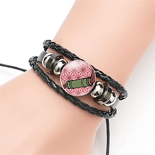 SUKLIER Un Par De Pulsera, para Demon Slayer Kamado Nezuko, Pulsera Trenzada De Moda, JoyeríA De Cuero De Anime, Amantes del Anime Cosplay, Pulsera Ajustable,Pulsera De Piedras Preciosas
