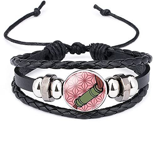 SUKLIER Un Par De Pulsera, para Demon Slayer Kamado Nezuko, Pulsera Trenzada De Moda, JoyeríA De Cuero De Anime, Amantes del Anime Cosplay, Pulsera Ajustable,Pulsera De Piedras Preciosas