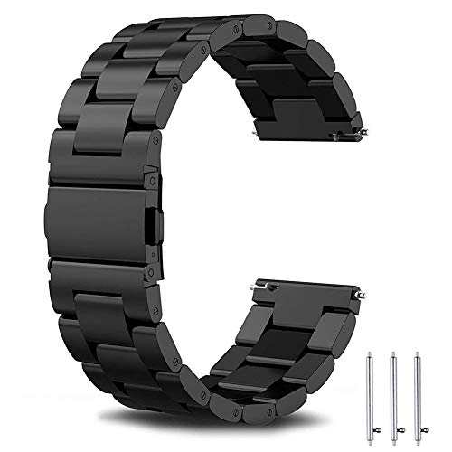SUNDAREE Compatible con Correa Gear S3 Frontier,22MM Negro Metal Acero Inoxidable Reemplazo Pulseras Repuesto Smartwatch Band para Samsung Galaxy S3 Frontier/Smartwatch GTR 47MM/Garmin Venu 2