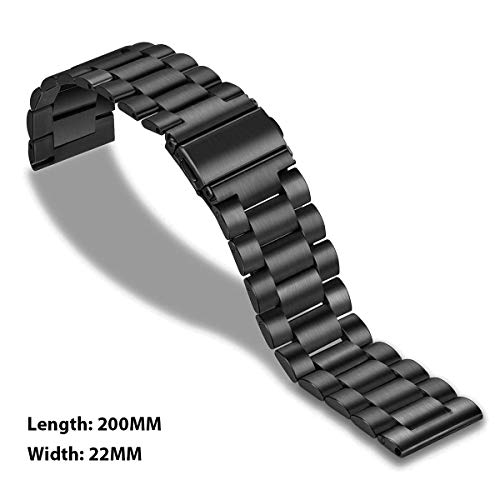 SUNDAREE Compatible con Correa Gear S3 Frontier,22MM Negro Metal Acero Inoxidable Reemplazo Pulseras Repuesto Smartwatch Band para Samsung Galaxy S3 Frontier/Smartwatch GTR 47MM/Garmin Venu 2